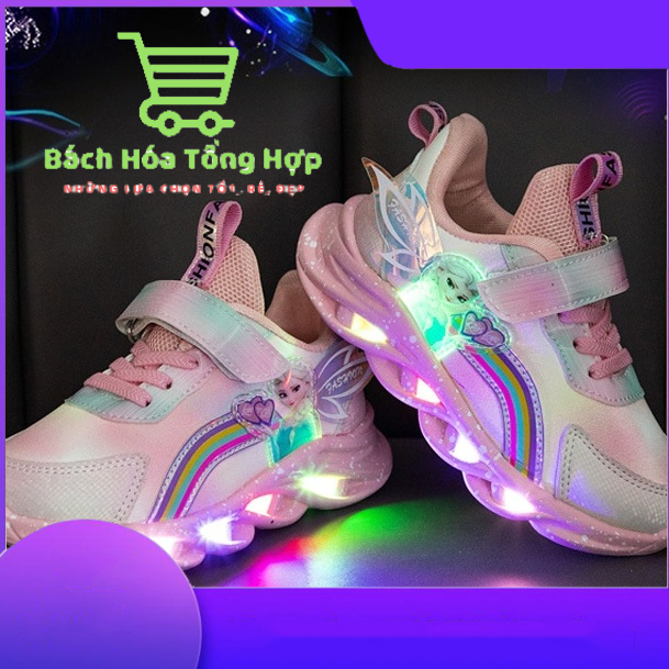 Giày Thể Thao Đế Mềm Có Đèn LED Hình Elsa Dễ Thương Cho Bé Gái |