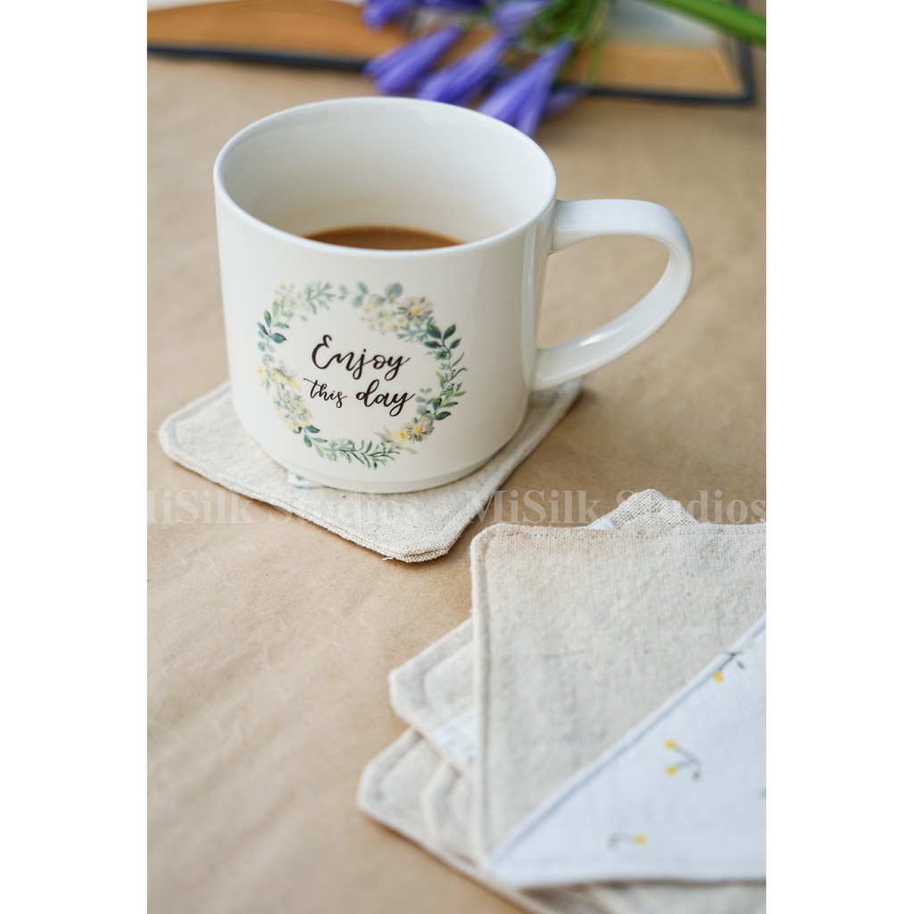 Lót Ly vải Coaster Vải Thô Linen Hoa thấm nước Misilk