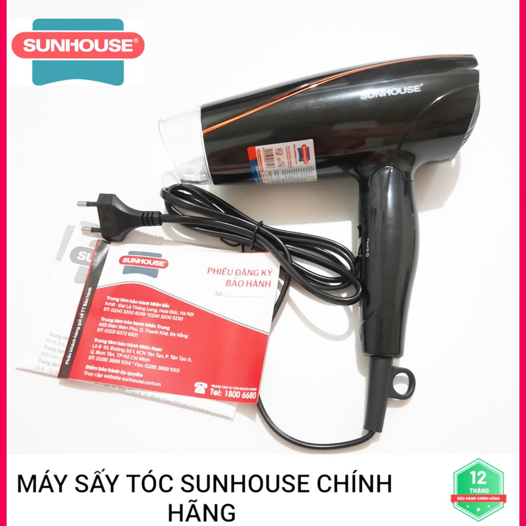 Máy sấy tóc SUNHOUSE SHD2306  2 chiều nóng lạnh màu đen, công suất 1200W Hàng Chính Hãng 3 Chế Độ Sấy Bảo Hành 12 Tháng