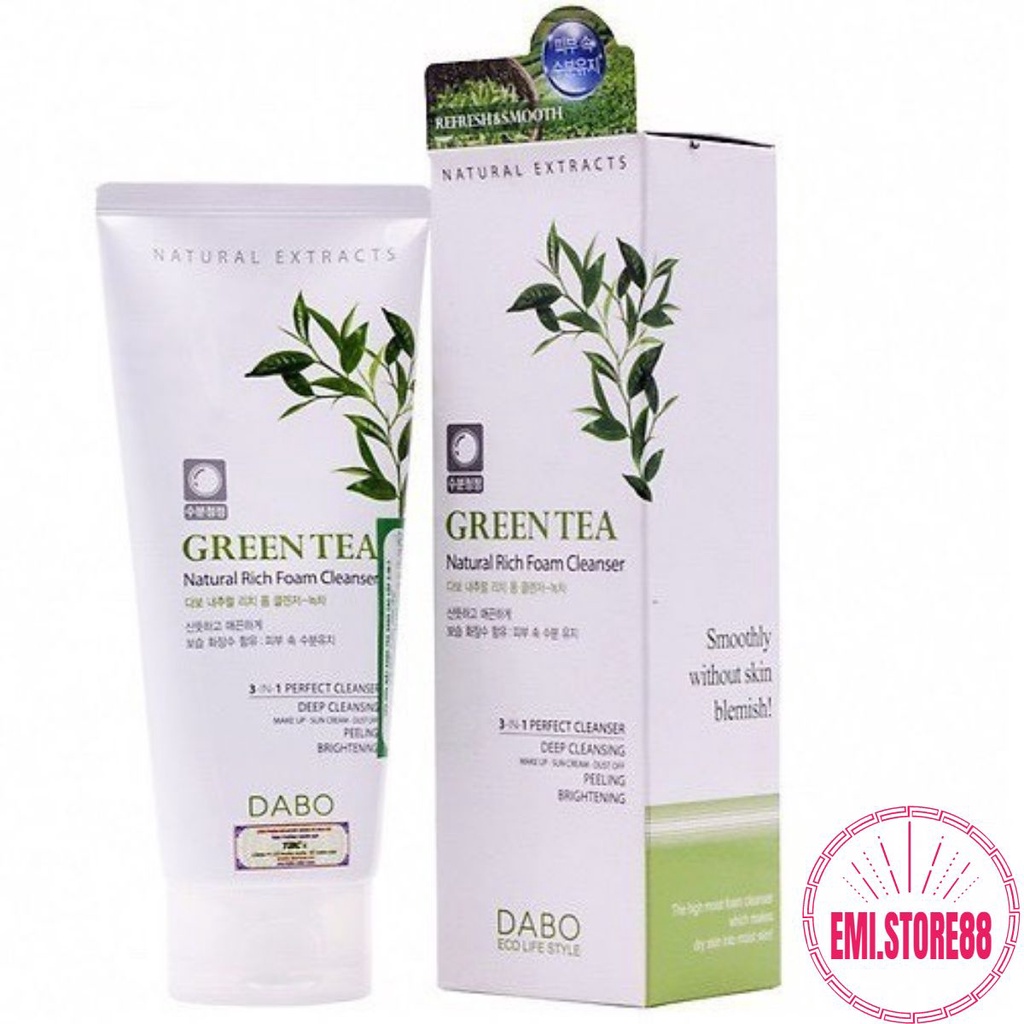 Sữa Rửa Mặt Trà Xanh Dabo ( trắng da , sạch mụn) 3in1 180ml, Sữa Rửa Mặt Chính Hãng