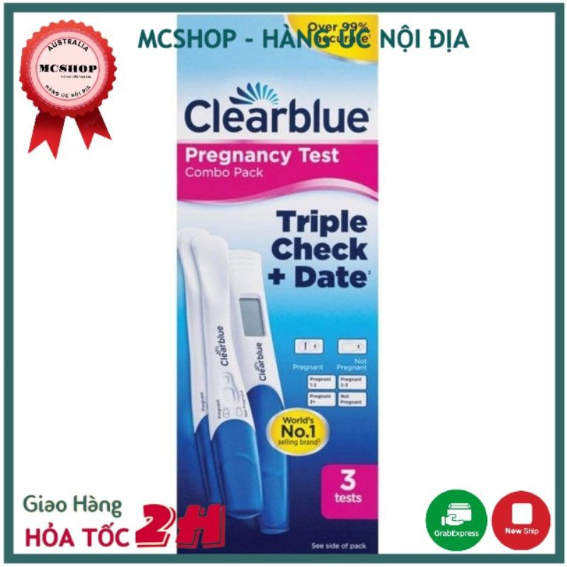 Que thử thai Clearblue Pregnancy triple check + date 3 Tests