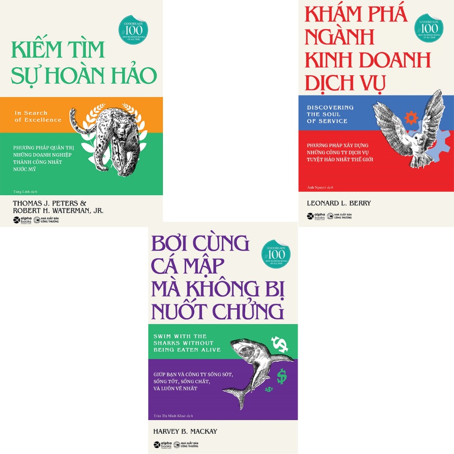Sách - Kiếm Tìm Sự Hoàn Hảo + Khám Phá Ngành Kinh Doanh Dịch Vụ + Bơi Cùng Cá Mập Mà Không Bị Nuốt Chửng