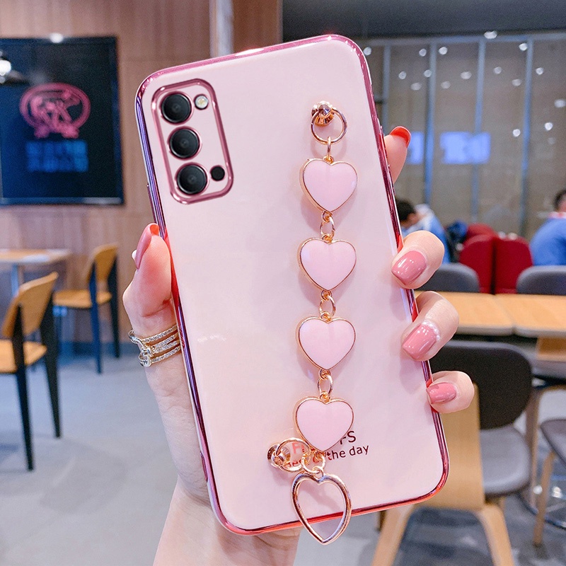 Ốp Điện Thoại Kết Cấu Sang Trọng Có Vòng Tay Trái Tim Cho OPPO Reno 4 pro reno4