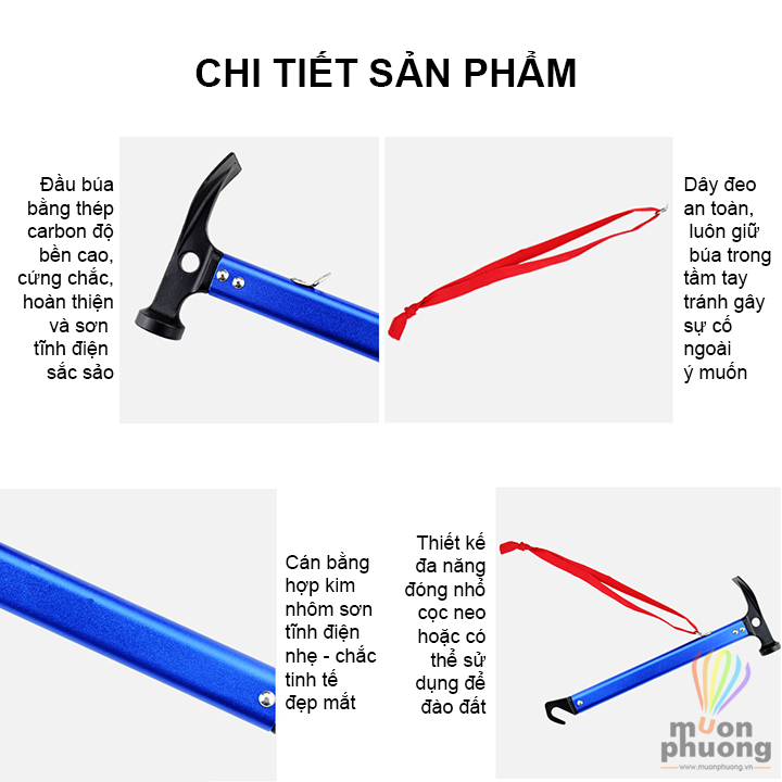 Búa đóng nhổ cọc dựng lều trại đa năng cán hợp kim nhôm - MUÔN PHƯƠNG SHOP