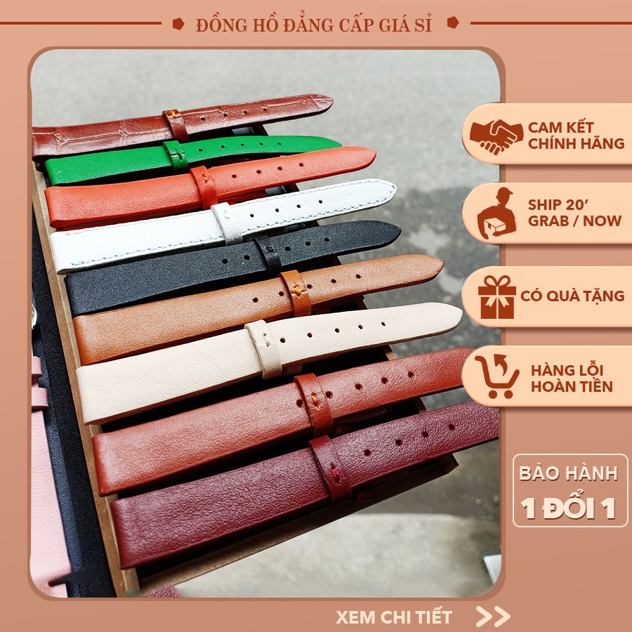 Dây đồng hồ da bò Handmade có KHÓA BƯỚM cho nữ size 12/14/16mm