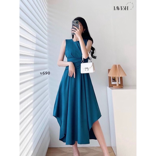 ⚡️Đầm xoè maxi xếp ly màu xanh dương