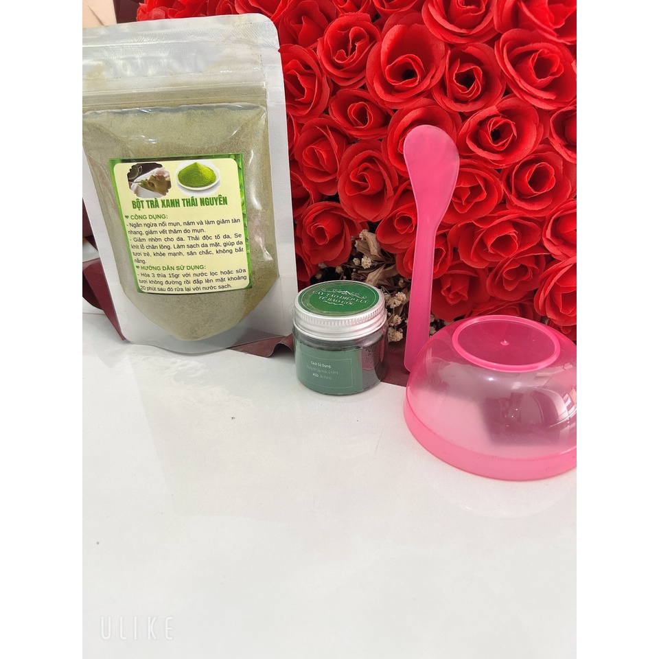 Cấy tảo diệp lục tế bào gốc tặng trà xanh 100g, bát thìa, cọ