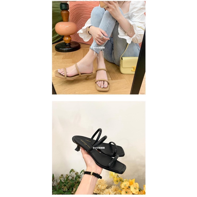 Sandal cao 4 phân mũi vuông 2 quai tròn mảnh soang choảnh