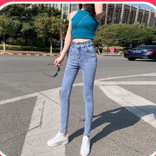 [Size Đại 32-36] Quần Dài Jeans Phối Nút Lưng / Lưng Siêu Cao Trên Rốn - Tôn Dáng Gọn Eo Bụng / Co Giãn Mạnh