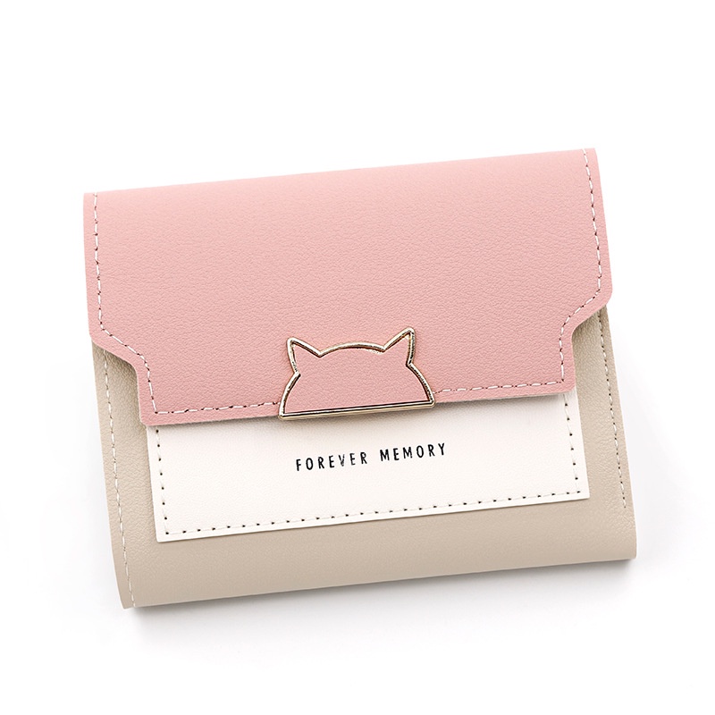 Ví Da Ngắn Dạng Gập Ba Màu Trơn Đơn Giản Cho Nữ