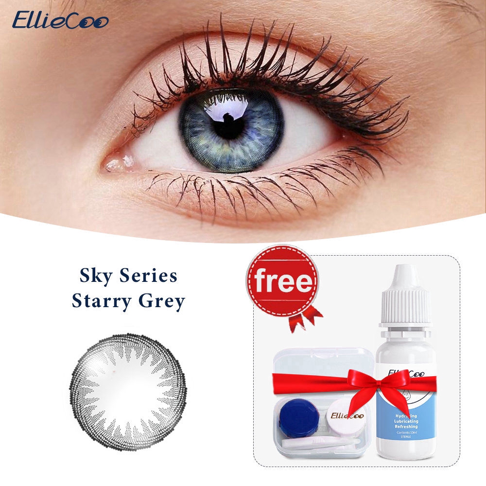 Kính áp tròng EllieCoo mềm mại màu đen series Sky kèm nước nhỏ mắt dưỡng ẩm