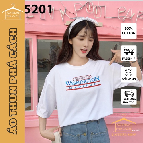 Áo Phông Nữ Tay Lỡ In Chữ WASHINGTON MADISON - I5201