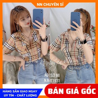 Áo sơ mi bbr nữ 2 túi hàng đẹp vải mềm ⚡ áo sơ mi sọc kẻ ⚡ áo sơ mi tay ngắn mt1931
