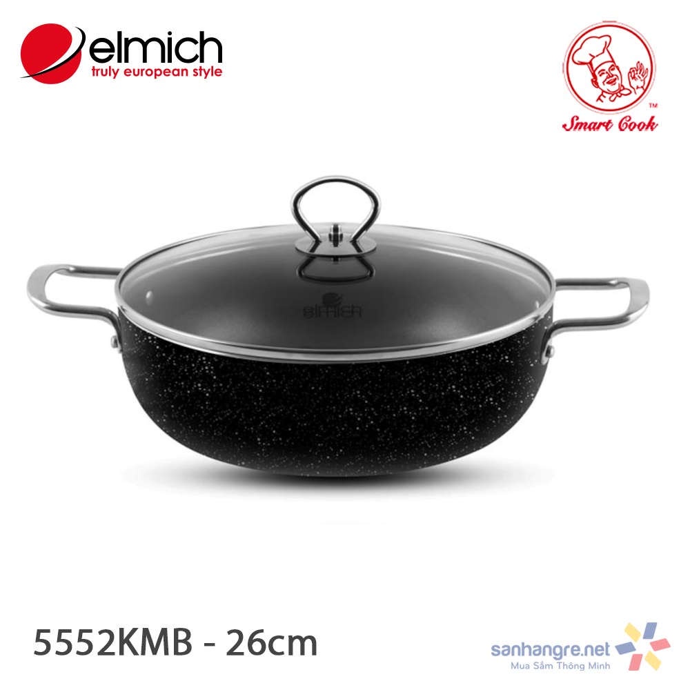 Nồi lẩu Elmich Smartcook 26cm vung kính dùng bếp từ chính hãng (giao màu ngẫu nhiên)