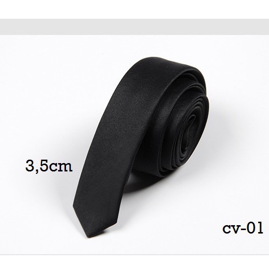 Cà vạt lụa Nam bản nhỏ 3,5cm - 5cm tự thắt màu đen Thời trang phong cách Hàn Quốc