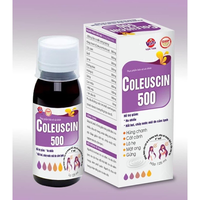 Siro  ho cảm Coleuscin 500 - dùng được cho trẻ từ 0 tháng tuổi , phụ nữ mang thai và cho con bú