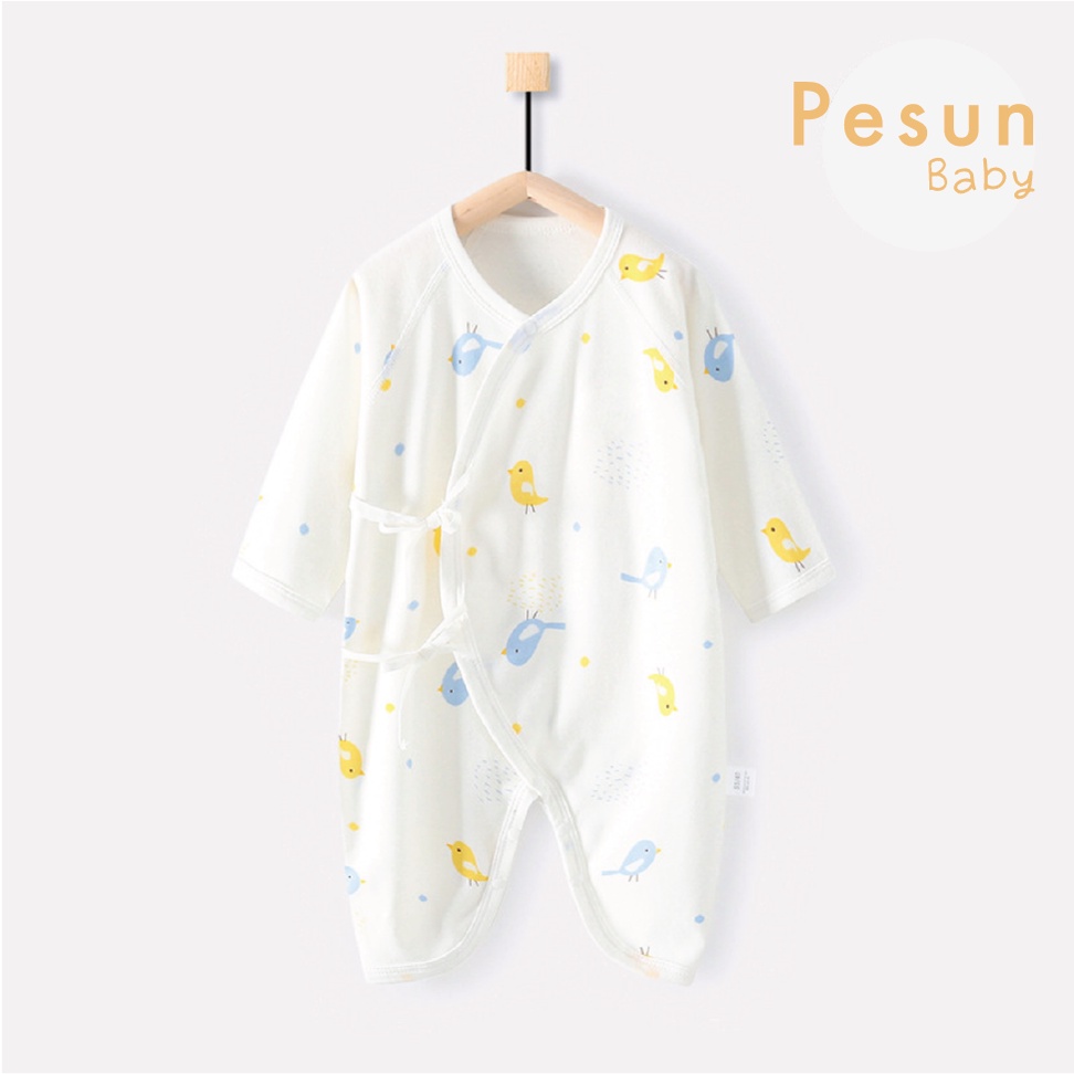 Bodysuit vạt chéo pyjama cho bé cho bé 0-6 tháng tuổi vải cotton hoạ tiết đáng yêu