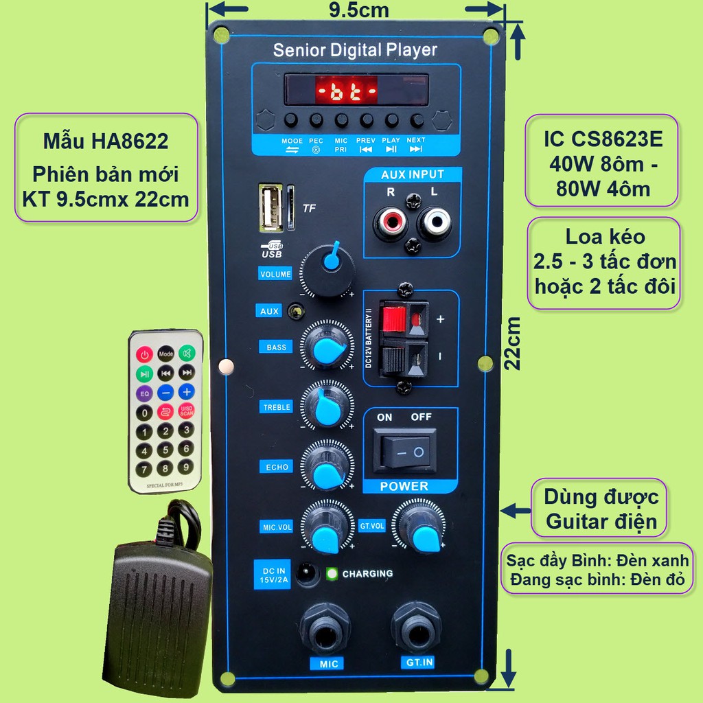 Mạch loa kéo công suất 40W - 80W HA8622 Loa kéo 2.5 tấc - 3 tấc Bluetooth Karaoke v1