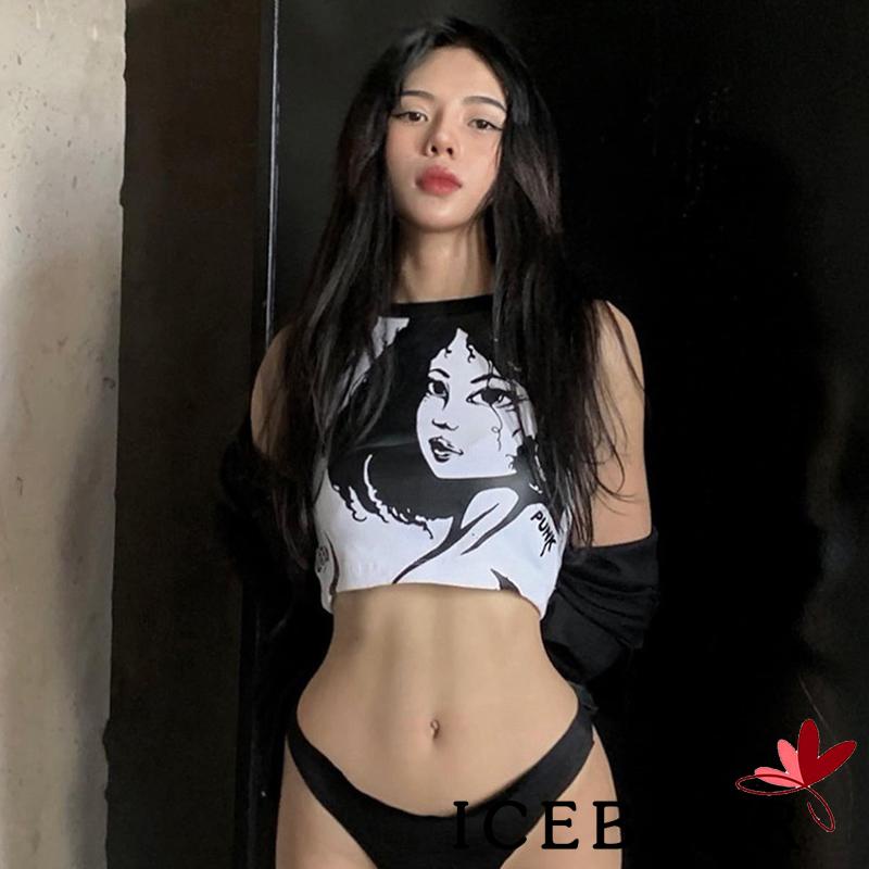 Áo Croptop Sát Nách Cổ Tròn In Họa Tiết Anime Dành Cho Nữ