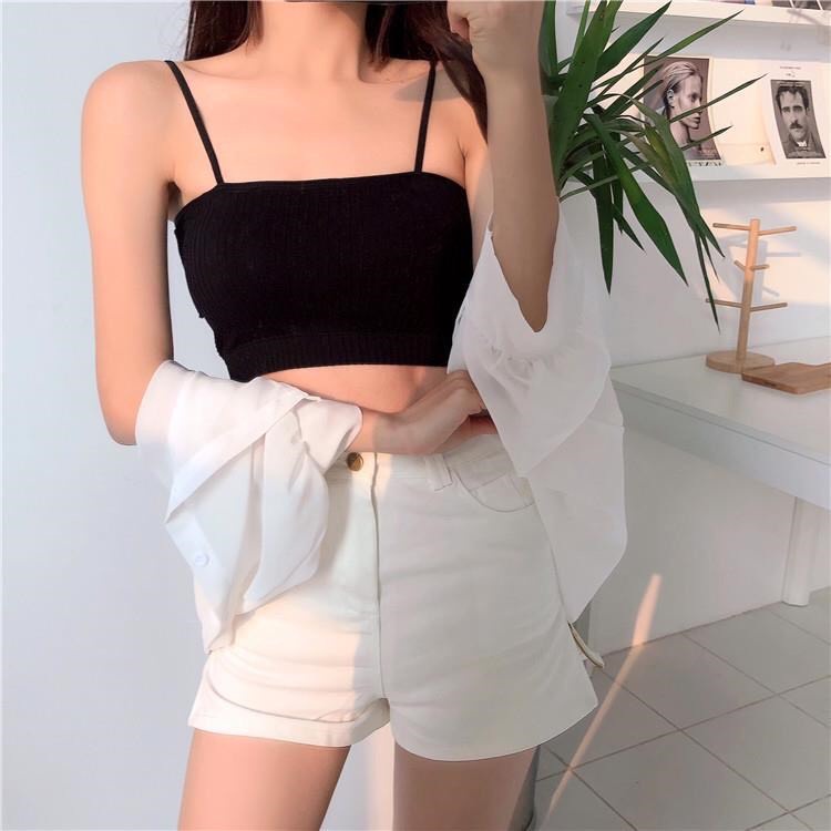 Áo Bra cotton 2 dây cao cấp CharmAiry quây ngực + kèm mút nâng ngực, ống tăm 2 dây