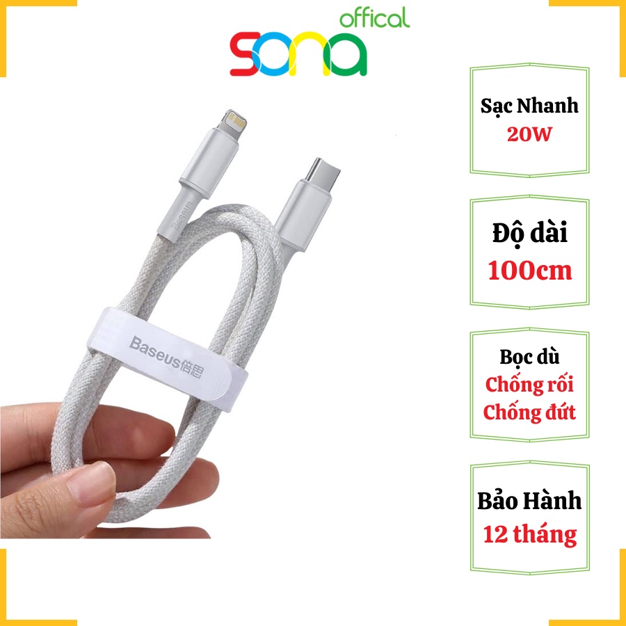 Dây sạc nhanh iphone 20w, cáp sạc nhanh bọc dù siêu bền chính hãng Baseus - SONA Offical