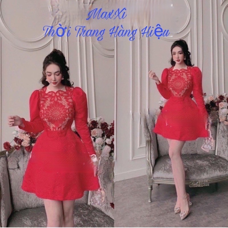 Đầm Nữ Phối Ren - Váy Xoè Dự Tiệc Cho Nữ Tay Dài