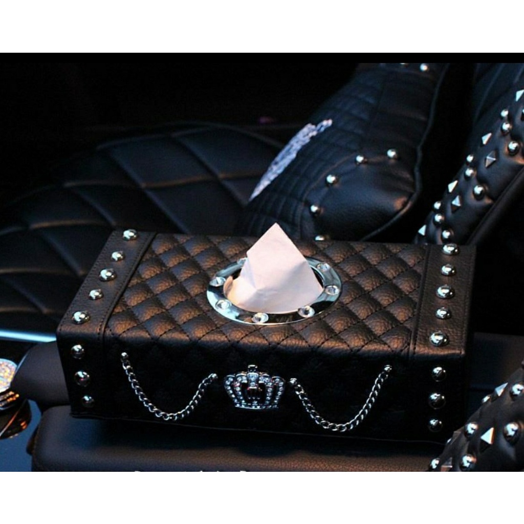 Hộp Đựng Khăn Giấy Trên Ô Tô Vương Miện Hoàng Gia Đính Đá Cao Cấp