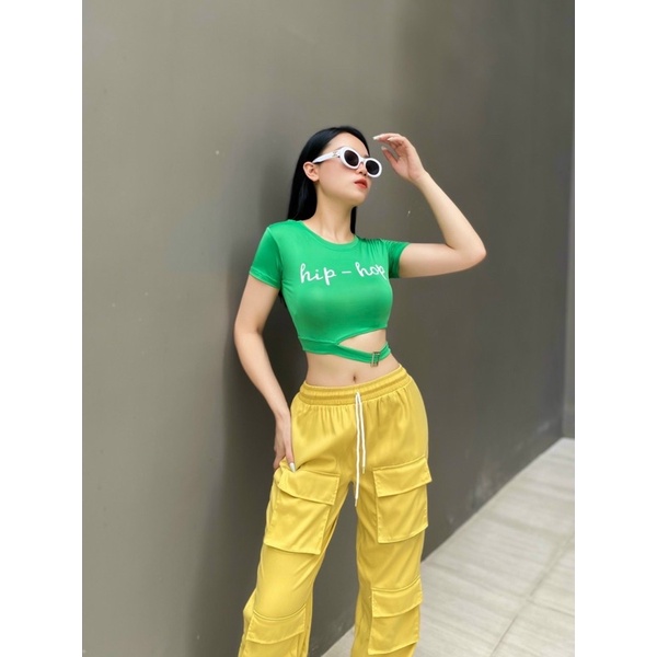 Bộ đồ áo croptop quần jogger túi hộp siêu cá tính tập gym, aerobic, dance