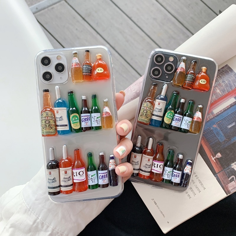 Ốp Điện Thoại Silicone Mềm Trong Suốt Hình Chai Bia 3D Cho iPhone 13 12 11 XS Max X XR 7 8 Plus SE 2020 11 Pro Max 13 promax