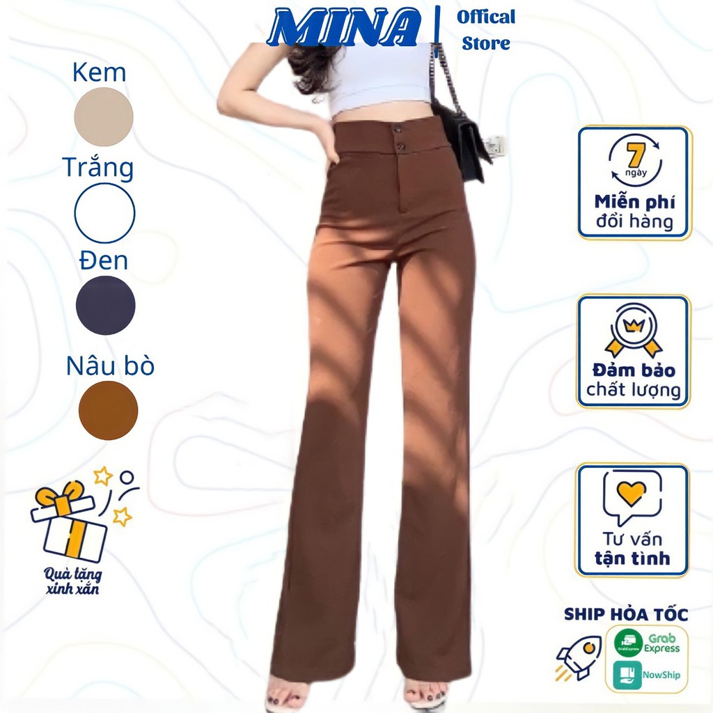 Quần ống loe lưng cao nữ công sở cao cấp vải màu đen