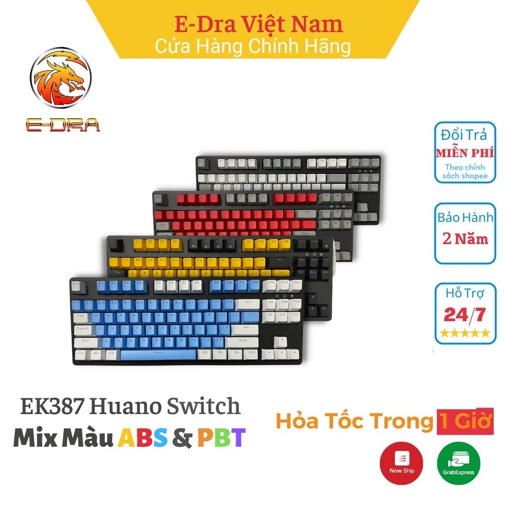 Bàn Phím Cơ EDRA EK387 Led Rainbow EDRA Switch - Dây Cap Typ C Cực Chất - Màu Đen - Phiên Bản Mới nhất 2022 - BH 2 năm