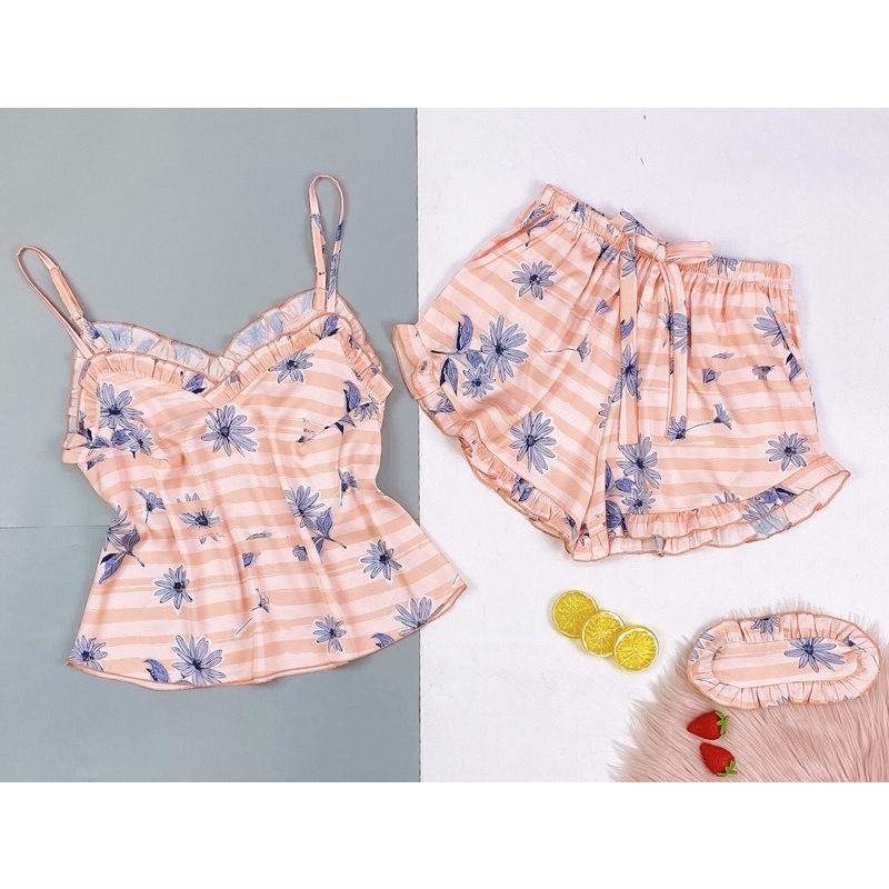 🎀 Vải xịn 🎀 Đồ Bộ Mặc Nhà Đồ Ngủ sleepwear pyjama Hai dây croptop may cúp ngực lụa Hàn cao cấp