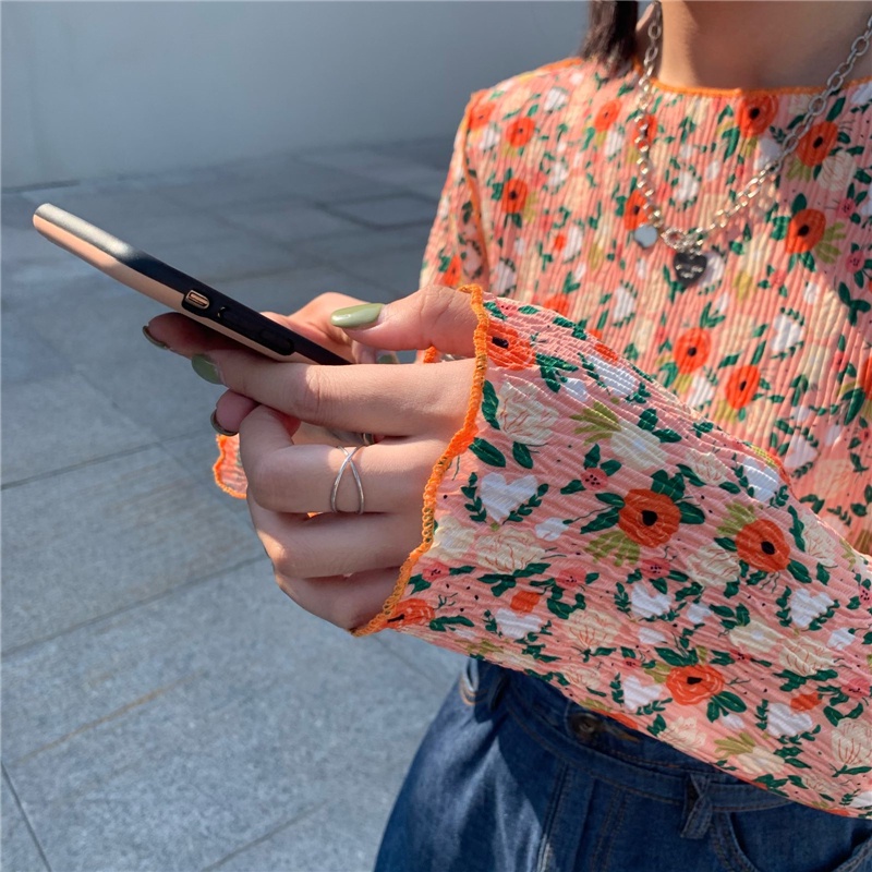 Áo Kiểu Tay Dài In Hoa Thời Trang Mùa Thu Phong Cách Vintage