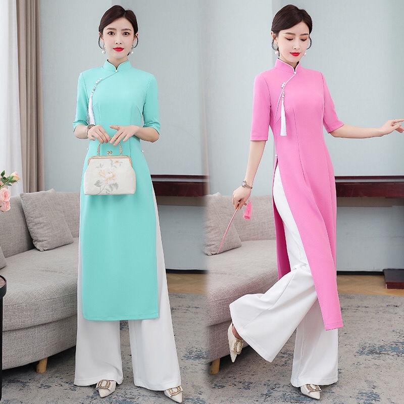 Sườn xám catwalk trang phục biểu diễn cao cấp 2021 áo dài cách tân việt nam phiên bản cải tiến quần váy phù hợp với nữ