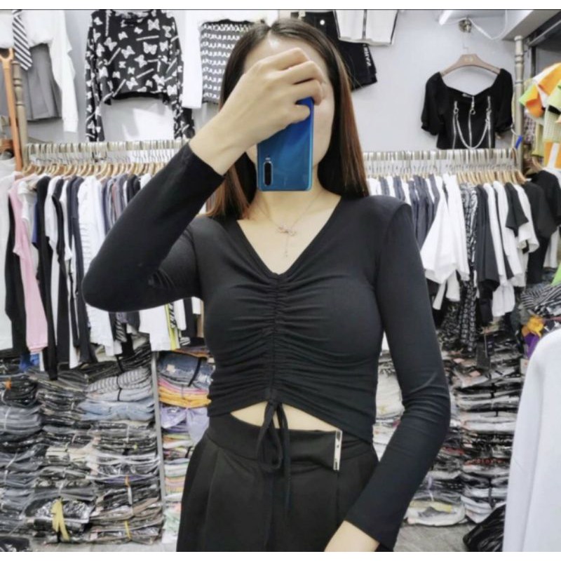 ÁO TAY DÀI RÚT NGỰC CROPTOP - A2RTD | BigBuy360 - bigbuy360.vn