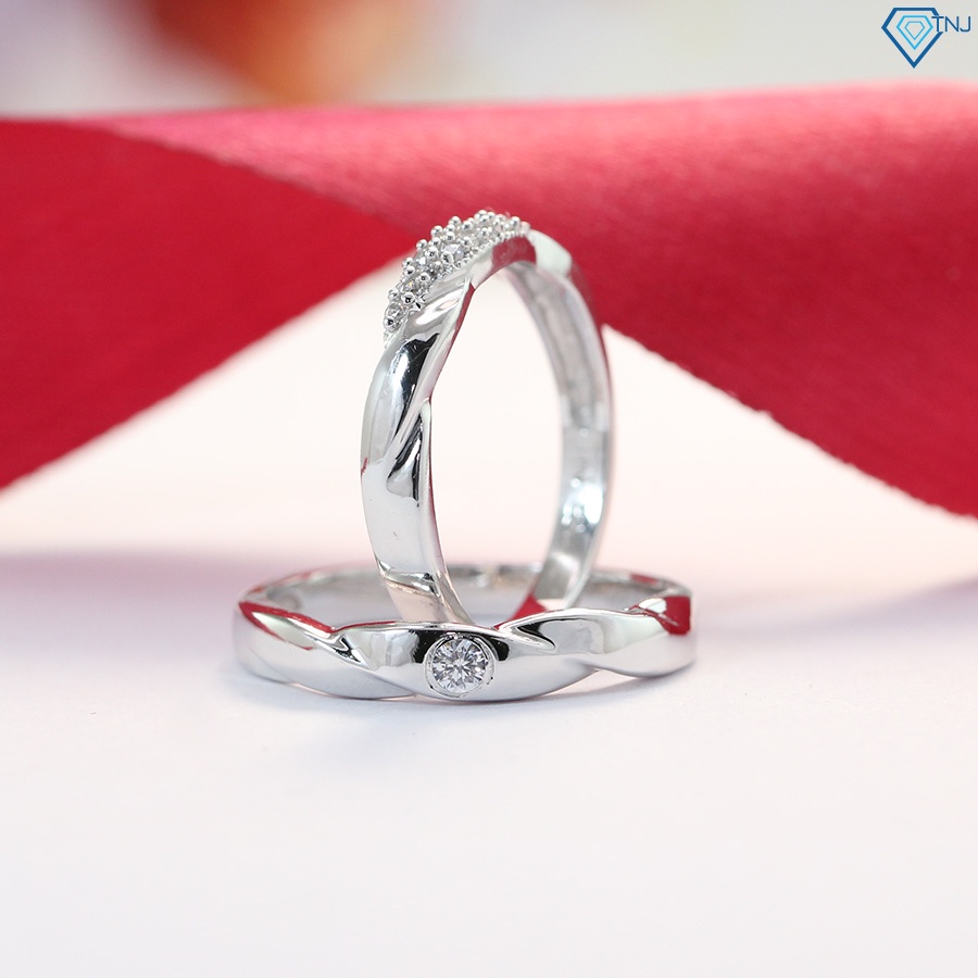 Nhẫn cặp bạc nam nữ đính đá khắc tên theo yêu cầu ND0381 Trang Sức TNJ