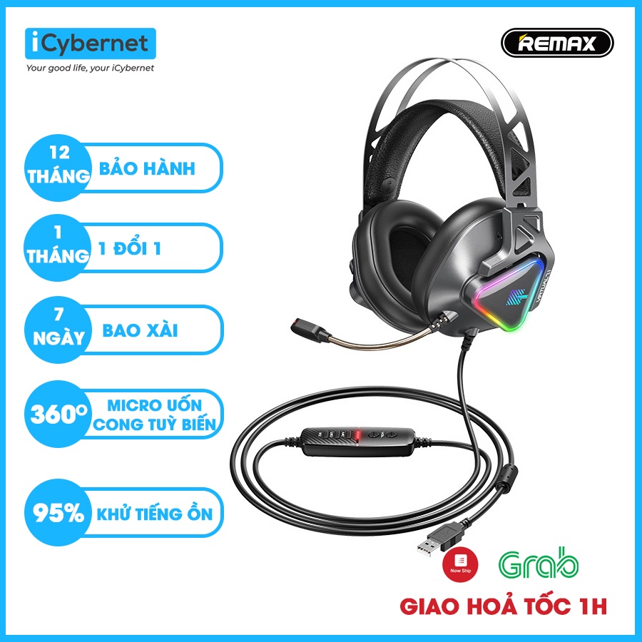 Tai nghe chụp tai có dây gaming pubg, tai nghe có dây kèm cắm máy tính choi game REMAX RM-810 ICYBERNET