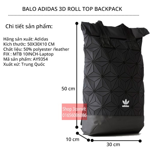 Balo thời trang 3D Roll Top Black
