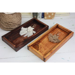 Khay gỗ decor nhỏ sơn nâu giả cổ