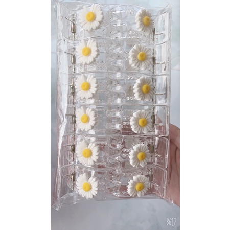 Set 12 kẹp càng cua 5r trắng trong đính hoa xinh xắn
