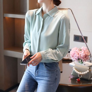 Áo Kiểu Nữ Tay Dài Thời Trang Công Sở Phong Cách Hàn Quốc