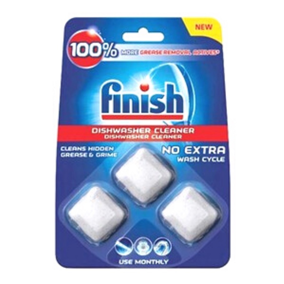 Combo vệ sinh máy rửa bát Finish: Viên vệ sinh Vỉ 3 viên, Treo Khử mùi hương chanh.