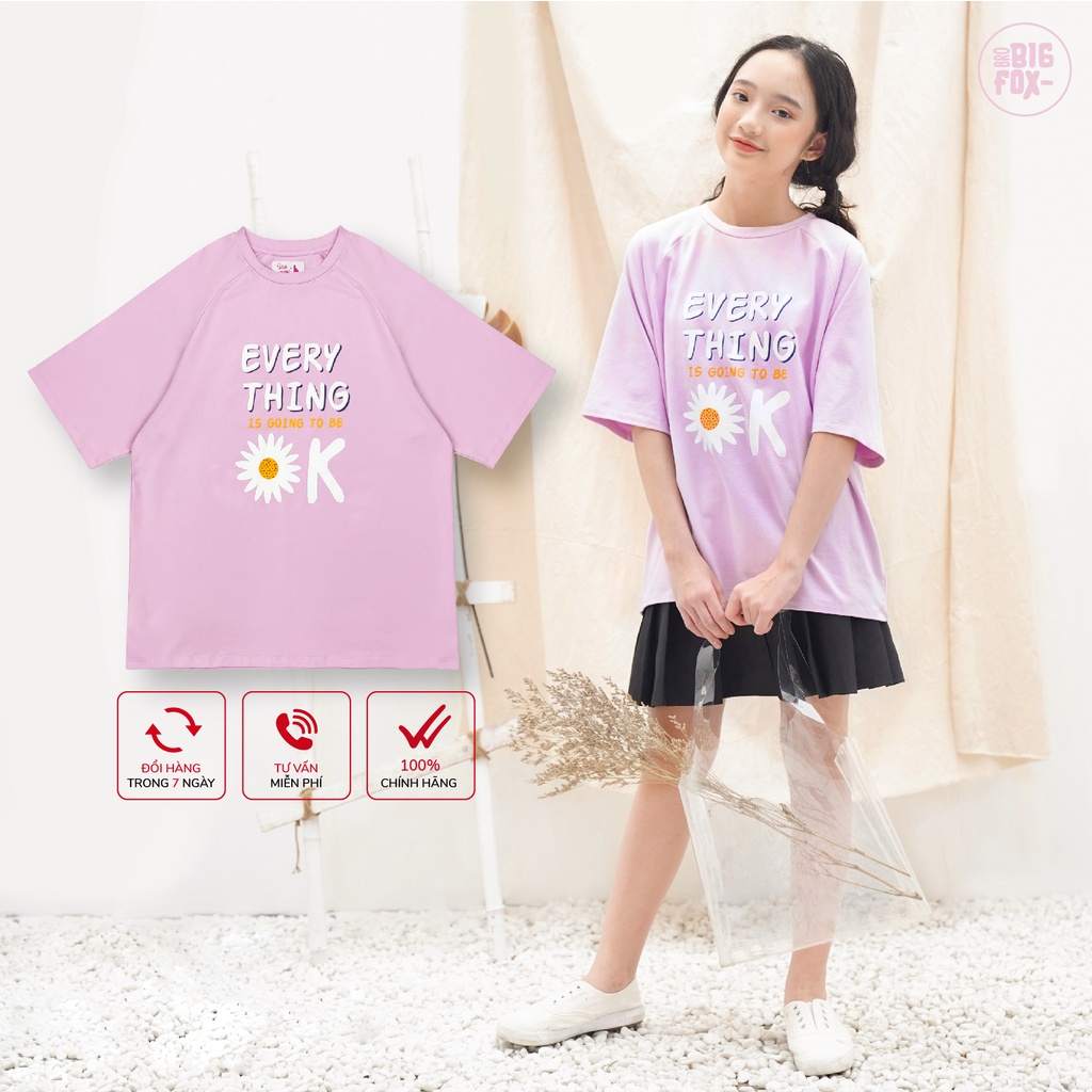 Áo Cho Bé Gái Nữ Tuổi Teen Miss Meow Dáng Rộng Trễ Vai, Chất Liệu Cotton In Hoa Cúc Size Đại 12-15 Tuổi, 45- 60kg