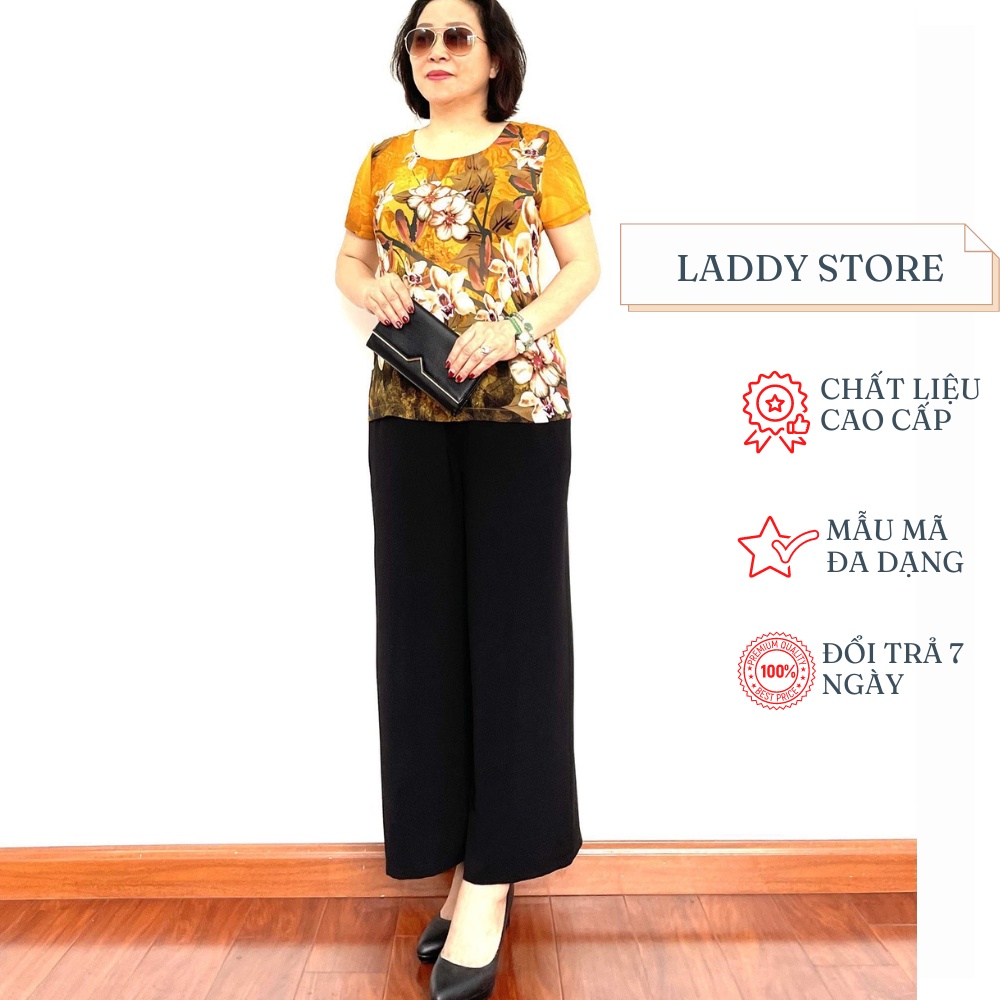 Đồ Bộ Trung Niên Phối Áo Voan Nhật Quần Đũi Cao Cấp Siêu Mát Dành cho Quý Bà - Laddy Store