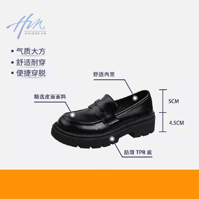 Giày da gót dày mũi tròn phong cách Anh quốc thời trang nữ 2022