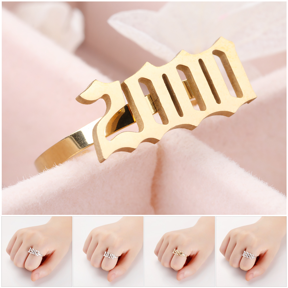 Nhẫn Thời Trang Bằng Thép Không Gỉ Họa Tiết Số 1980 - 2000