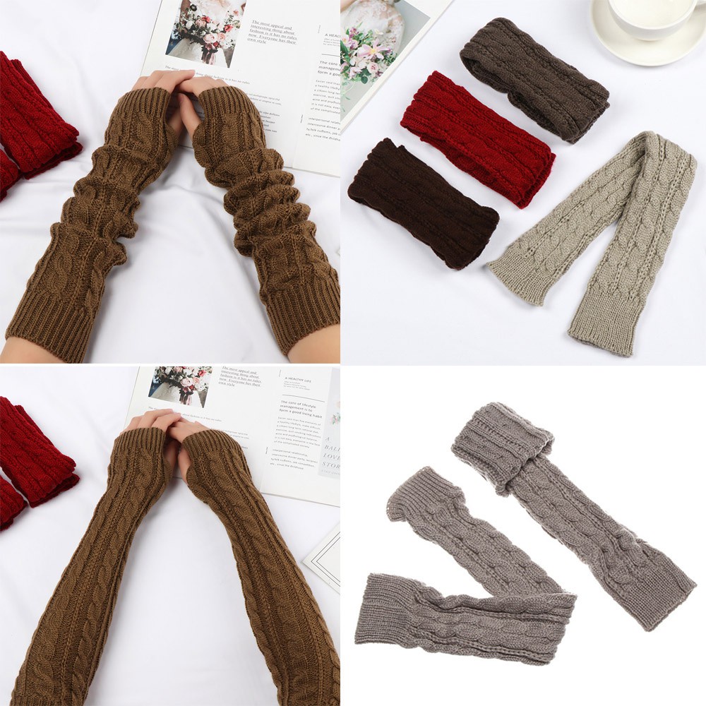 MELODG Women Girls Wool Mittens Autumn Winter Spring Arm Warmers Long Gloves Button Fashion Length 50cm Fingerless Knitted Gloves/Multicolor