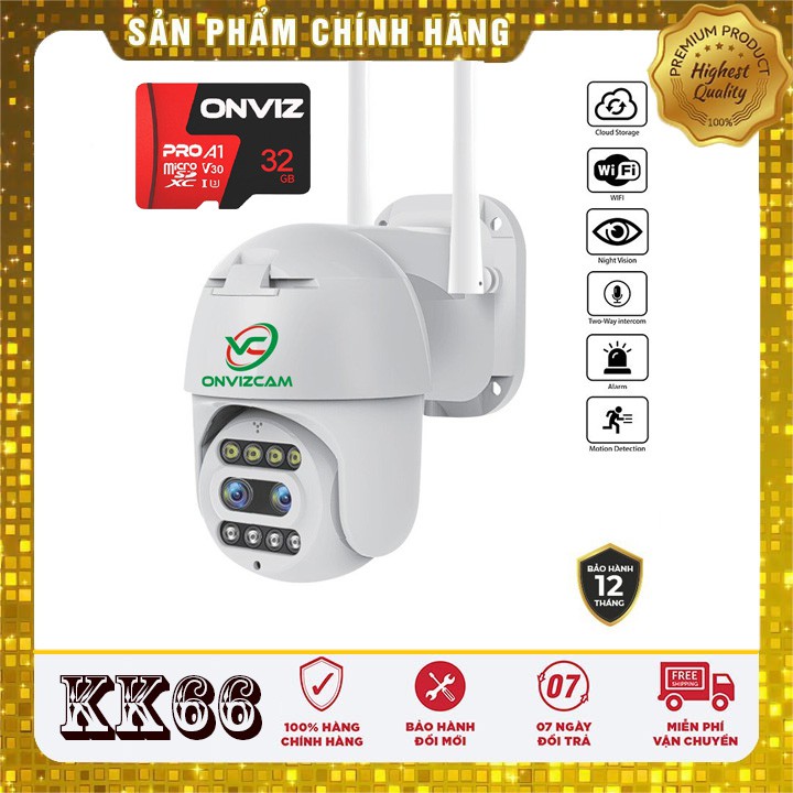 Camera IP PTZ Ngoài trời Onvizcam KK66 2*2.0MP - Quay đêm có màu, Xoay 360 độ, Phát hiện chuyển động, Zoom 10X