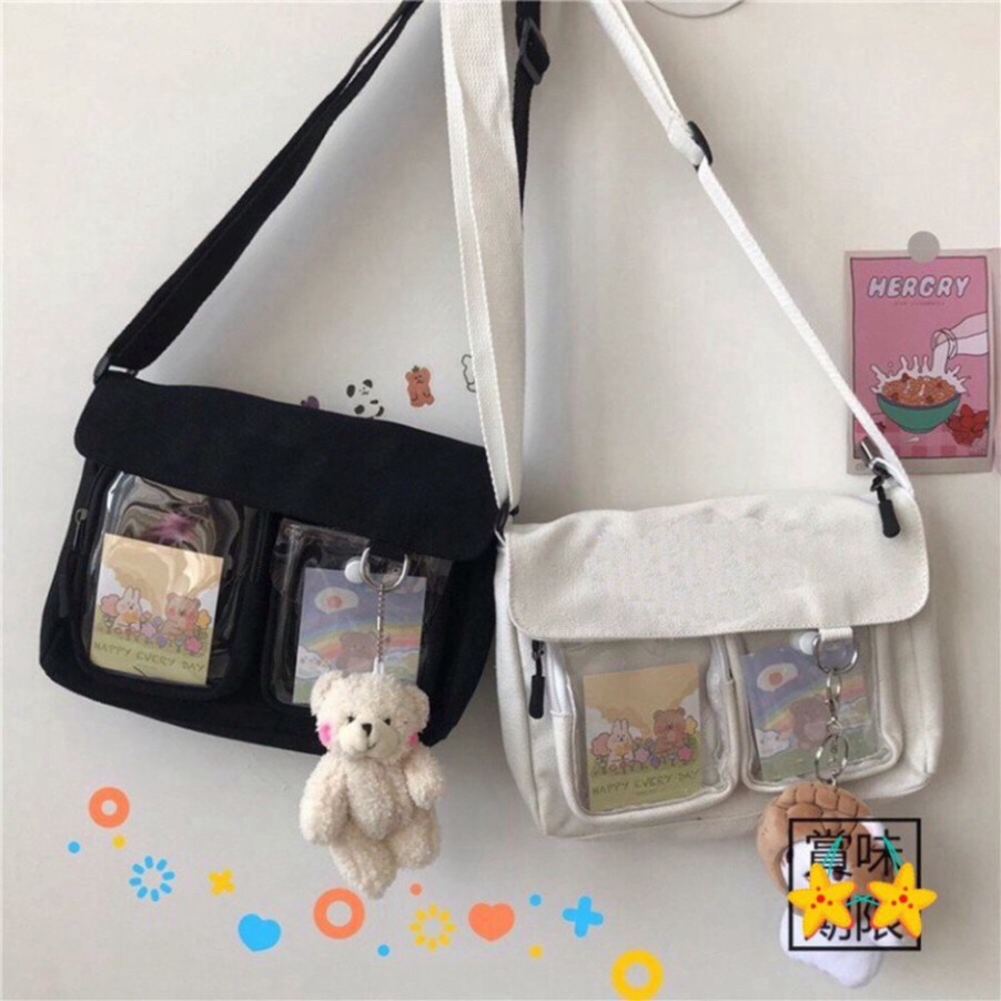 Túi đeo chéo canvas nam nữ đi học đi chơi cute phong cách Hàn quốc