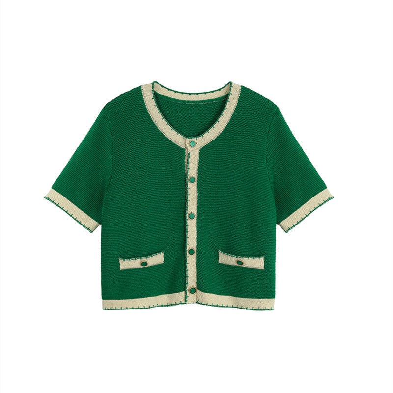 Áo cardigan Ngắn Dệt Kim Màu Sắc Tương Phản Thời Trang Mùa Hè Dành Cho Bạn Nữ